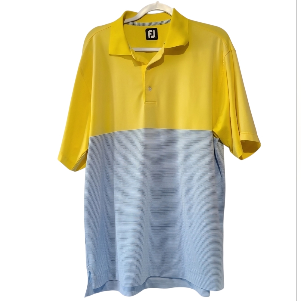 FootJoy Men’s Blue & Yellow Striped Activewear Short Sleeve Polo Size L Casual